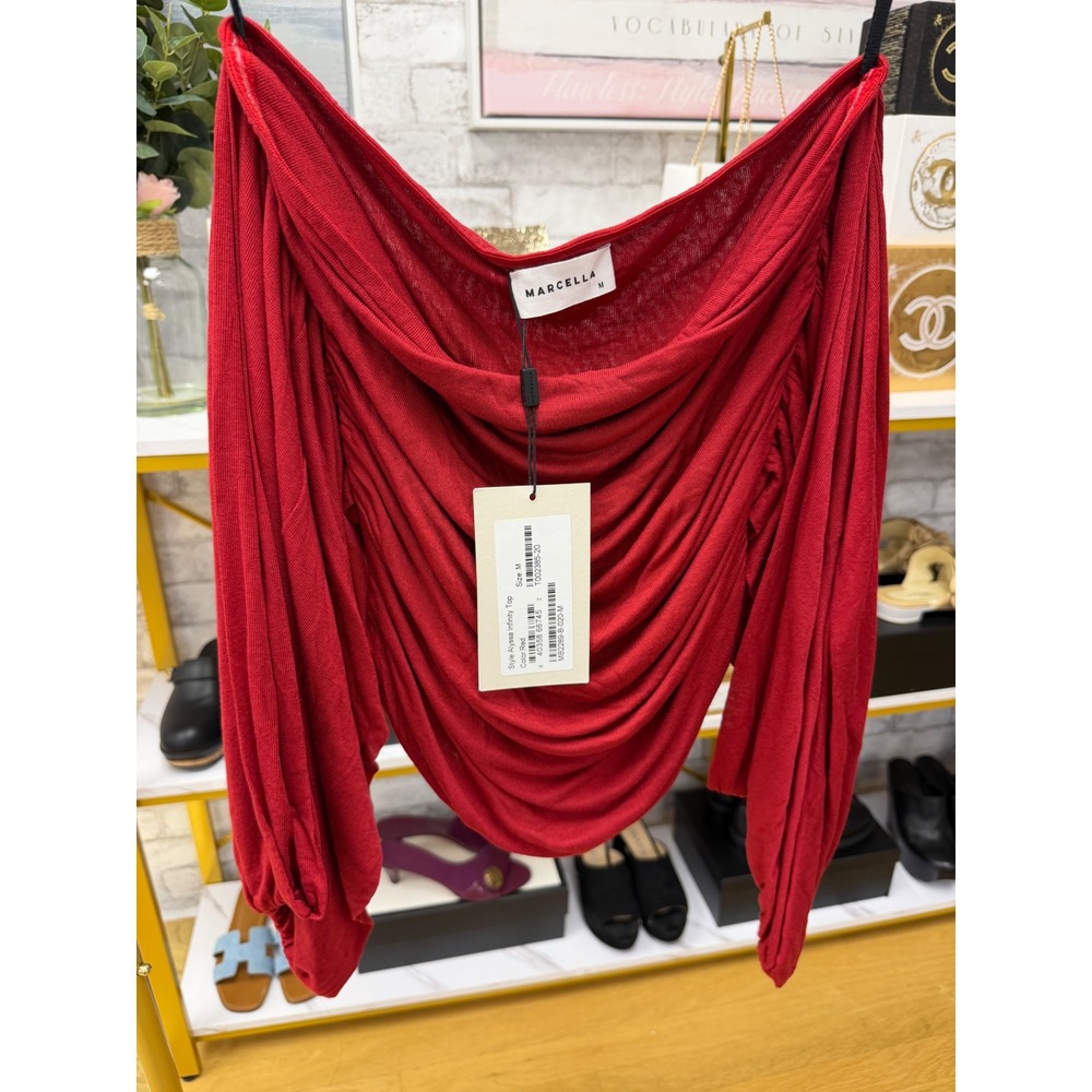 Marcella Alyssa Infinity Top Red Multi-Way Wrap Ruched Blouse NWT Sz M Luxury - Picture 2 of 16